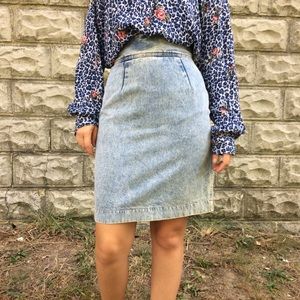 Vintage 80's acid washed high waisted pencil skirt